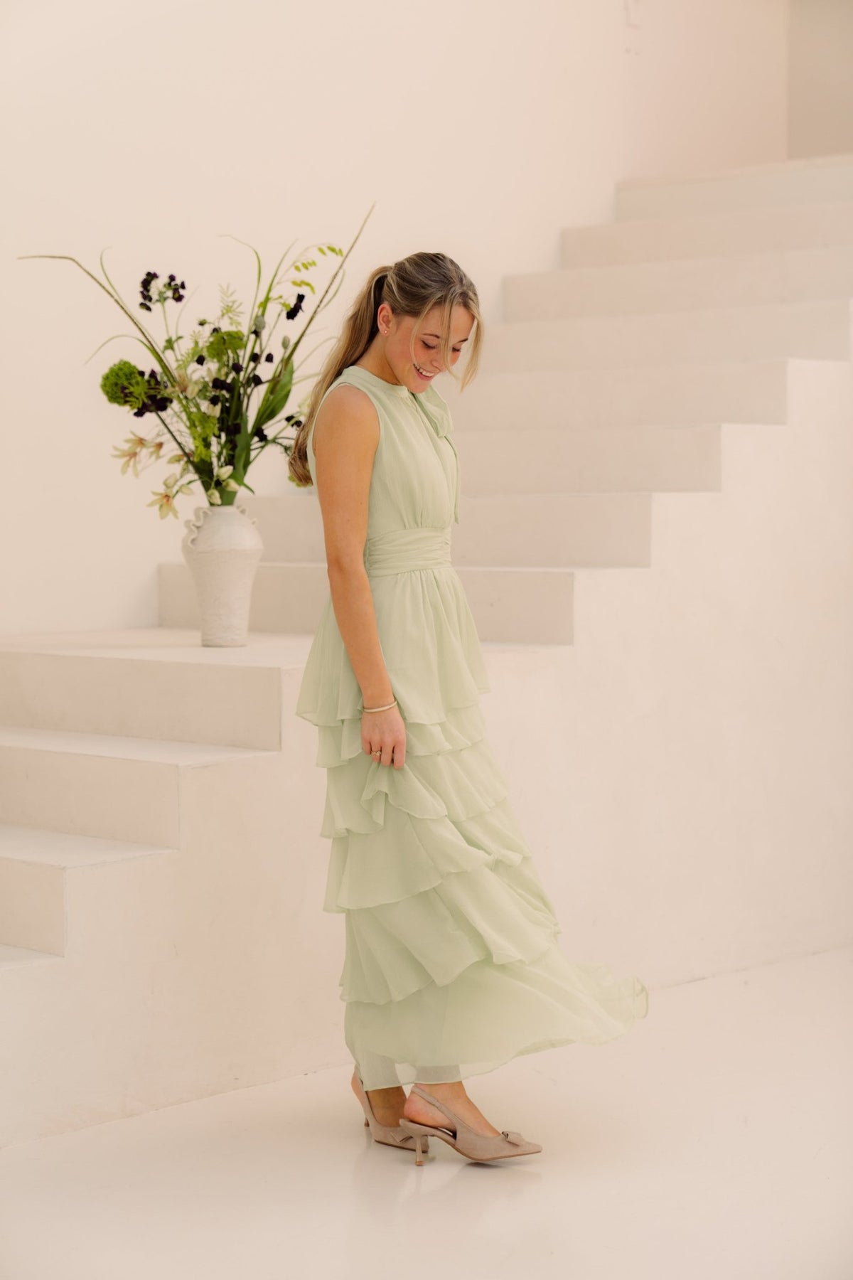 Marli Solid Chiffon Dress Light green - Bij Keesje - Neo Noir - Jurk