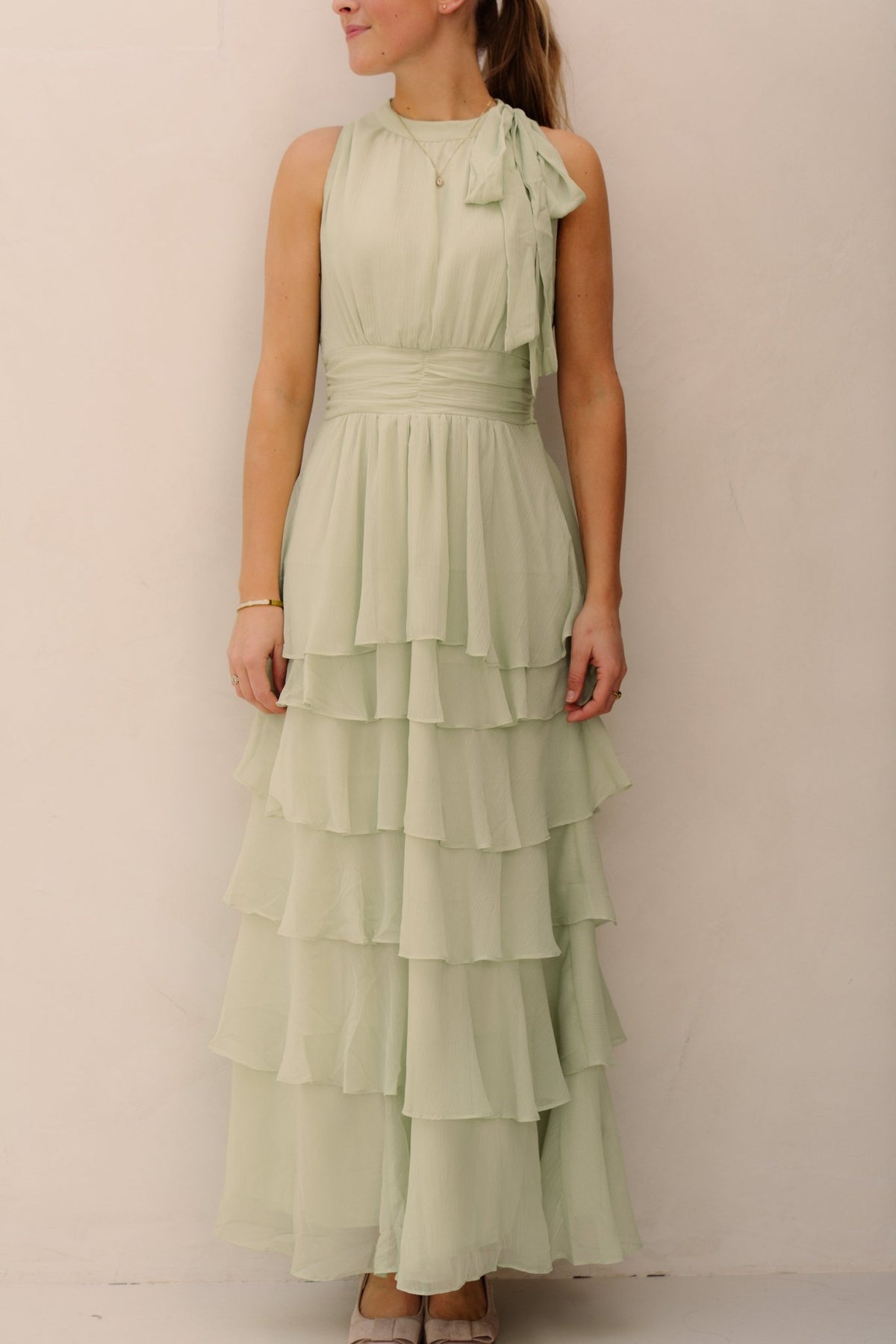 Marli Solid Chiffon Dress Light green - Bij Keesje - Neo Noir - Jurk