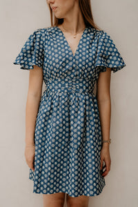Mauve print dress blue 362 - Bij Keesje - Bij Keesje - jurk