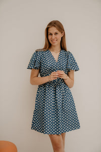Mauve print dress blue 362 - Bij Keesje - Bij Keesje - jurk