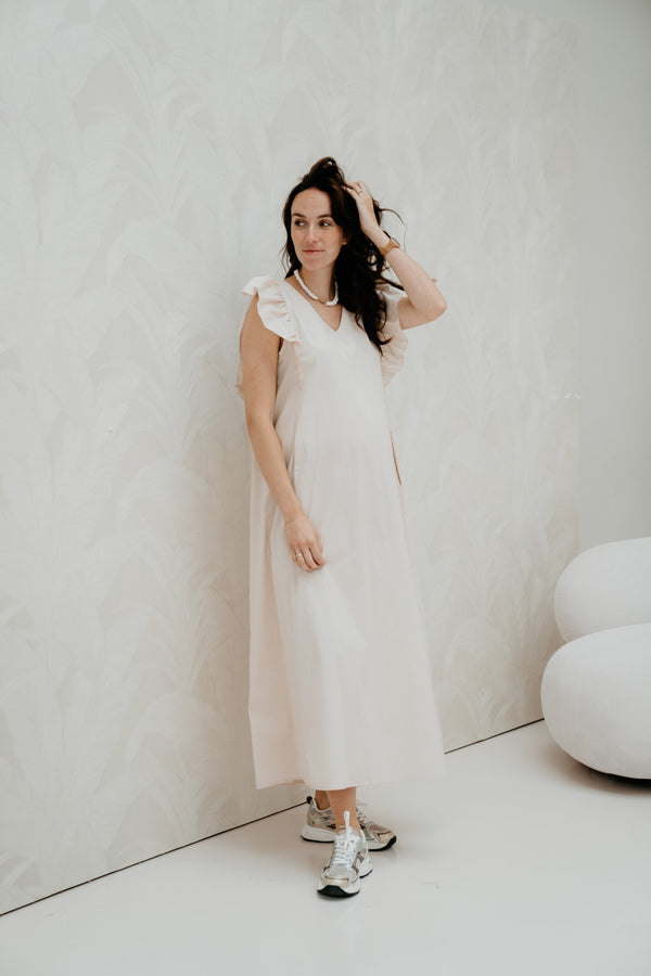 Maxi cotton ruffle dress beige - Bij Keesje - Bij Keesje - Jurk