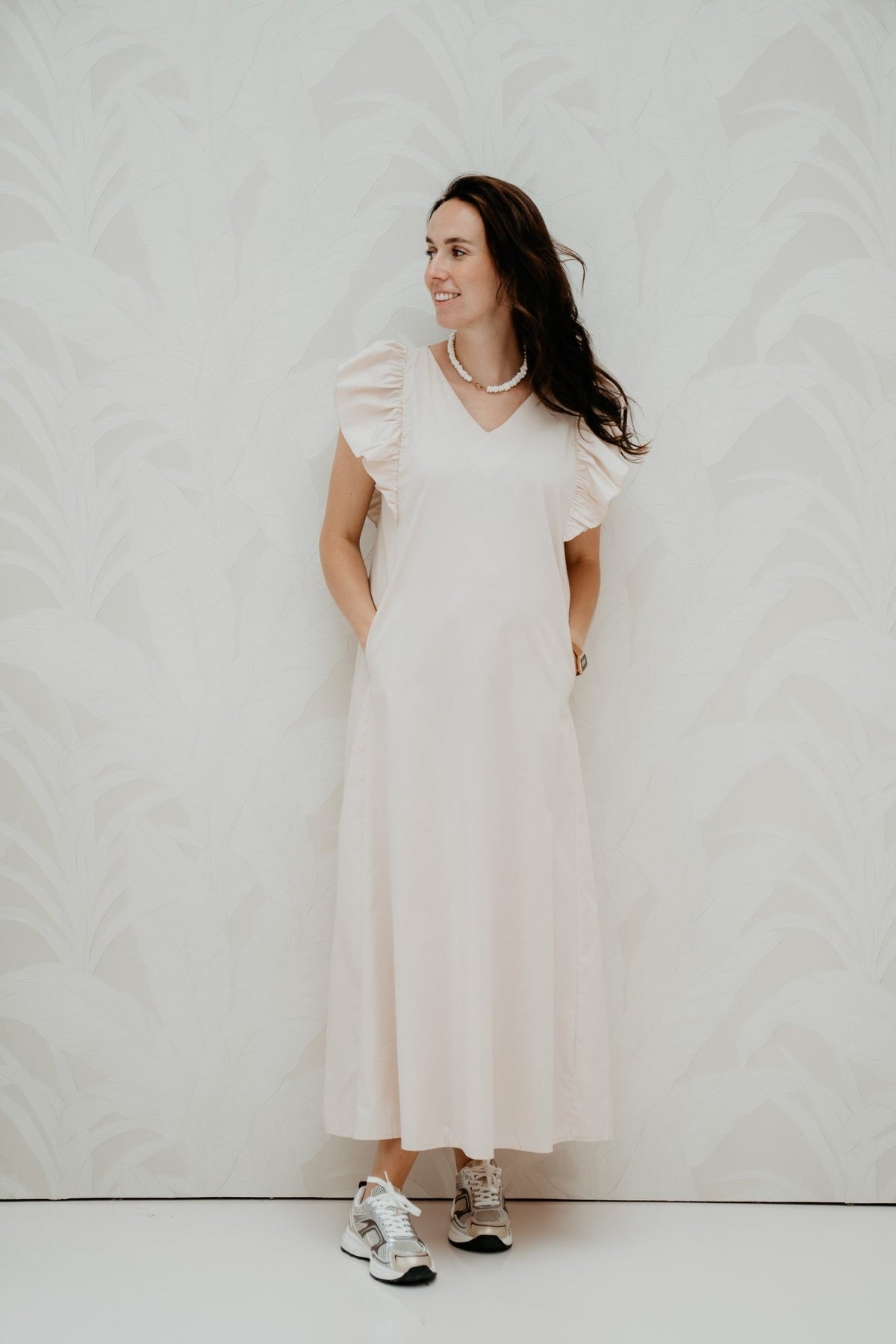Maxi cotton ruffle dress beige - Bij Keesje - Bij Keesje - Jurk