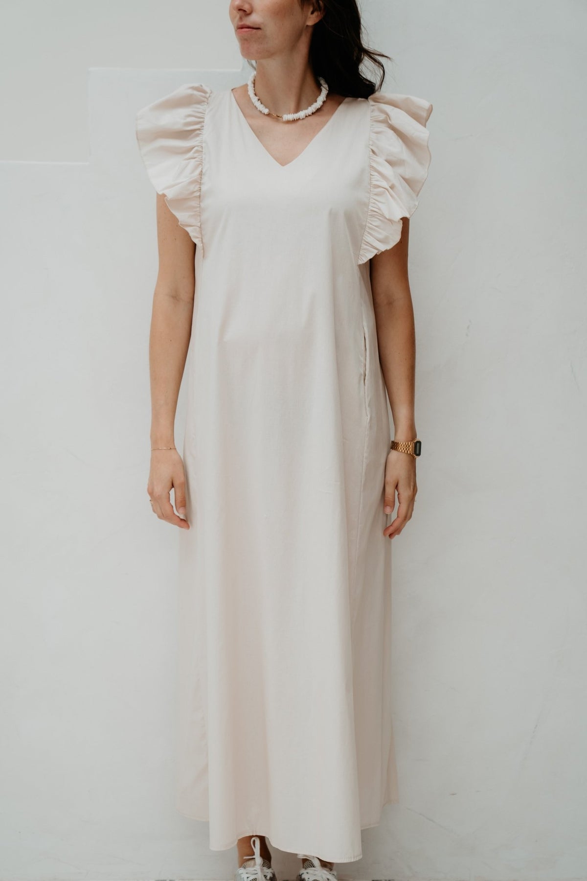 Maxi cotton ruffle dress beige - Bij Keesje - Bij Keesje - Jurk