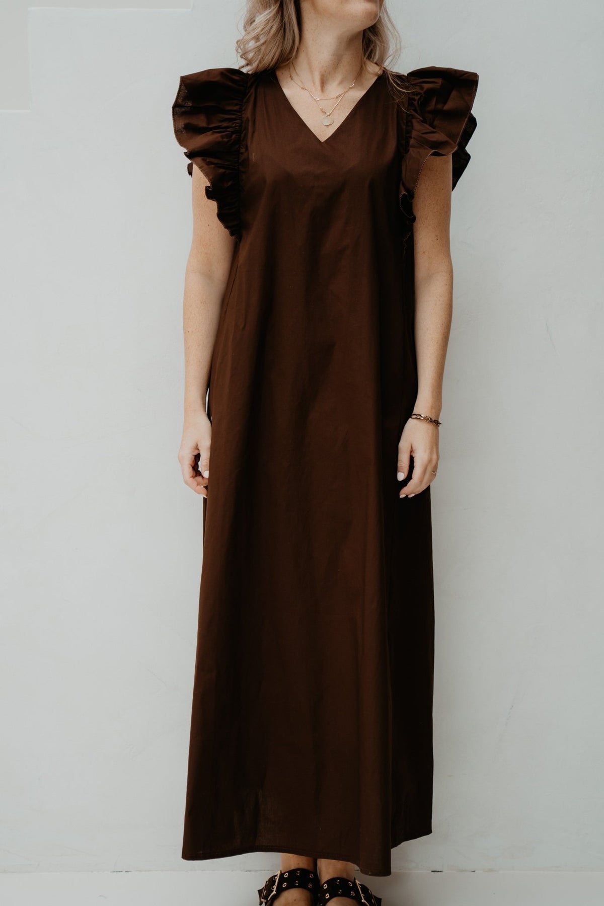Maxi cotton ruffle dress brown - Bij Keesje - Bij Keesje - Jurk