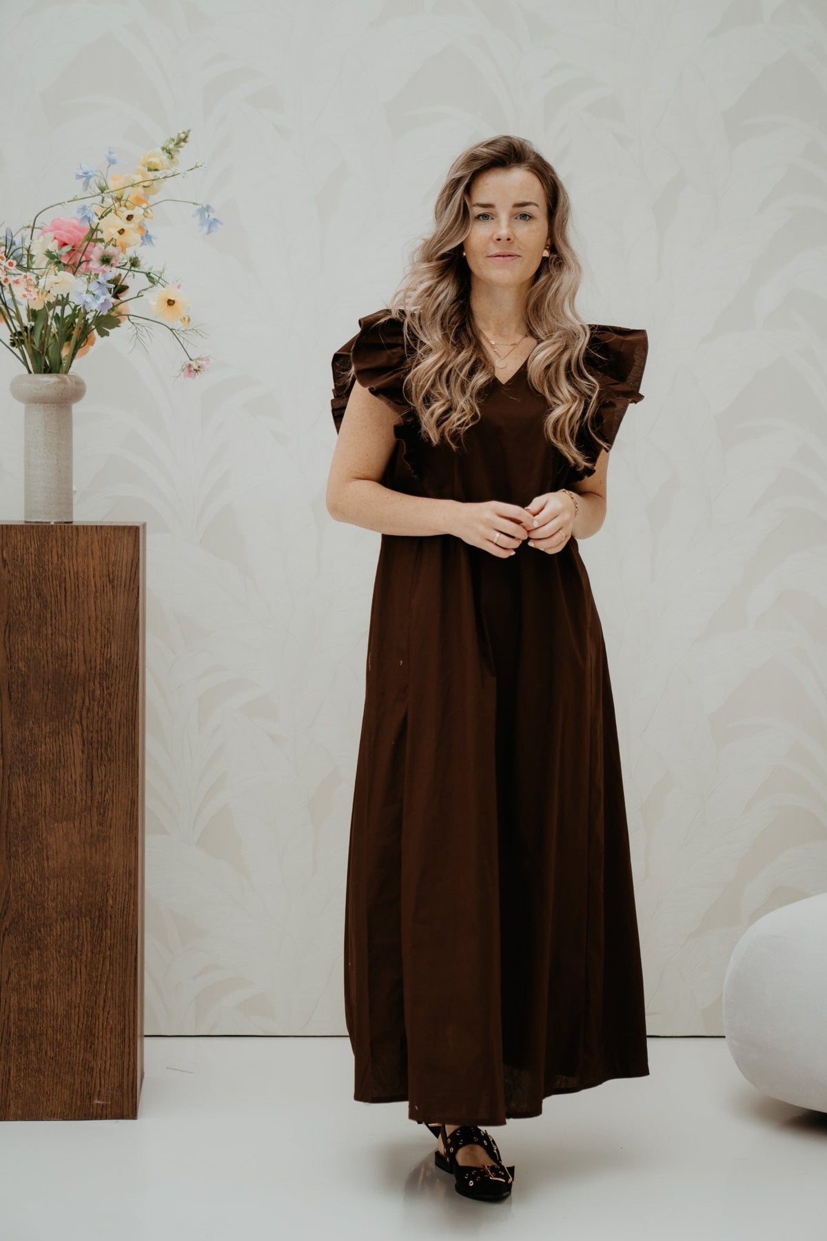 Maxi cotton ruffle dress brown - Bij Keesje - Bij Keesje - Jurk
