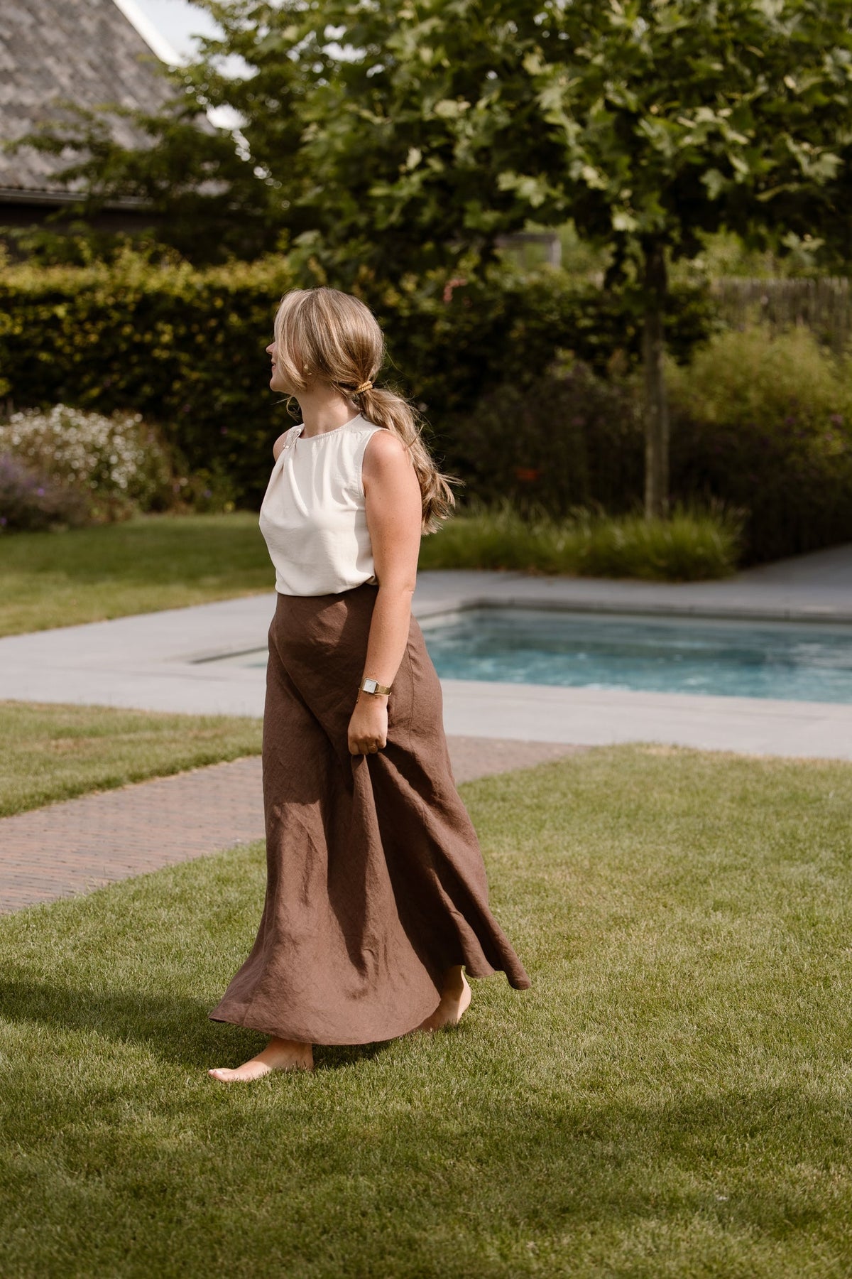 Maxi linnen skirt brown - Bij Keesje - Bij Keesje - Rok