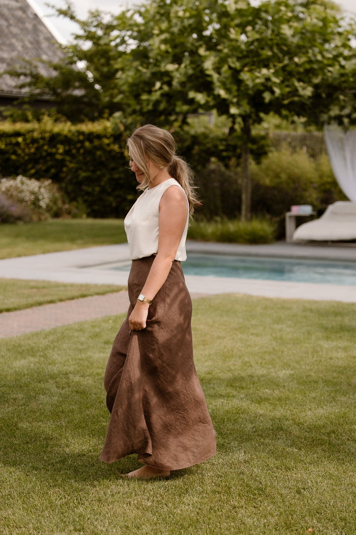 Maxi linnen skirt brown - Bij Keesje - Bij Keesje - Rok