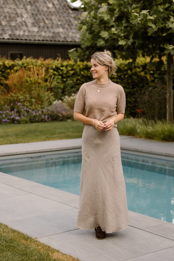 Maxi linnen skirt taupe - Bij Keesje - Bij Keesje - Rok