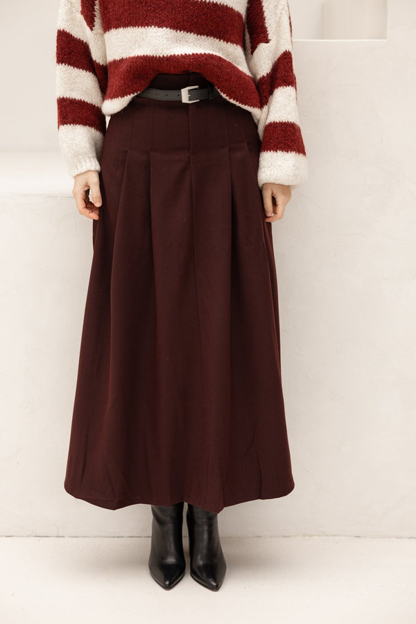 Maxi plooi rok bordeaux - Bij Keesje