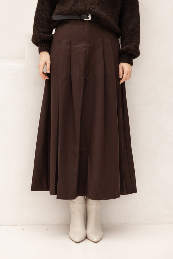 Maxi plooi rok darkbrown - Bij Keesje