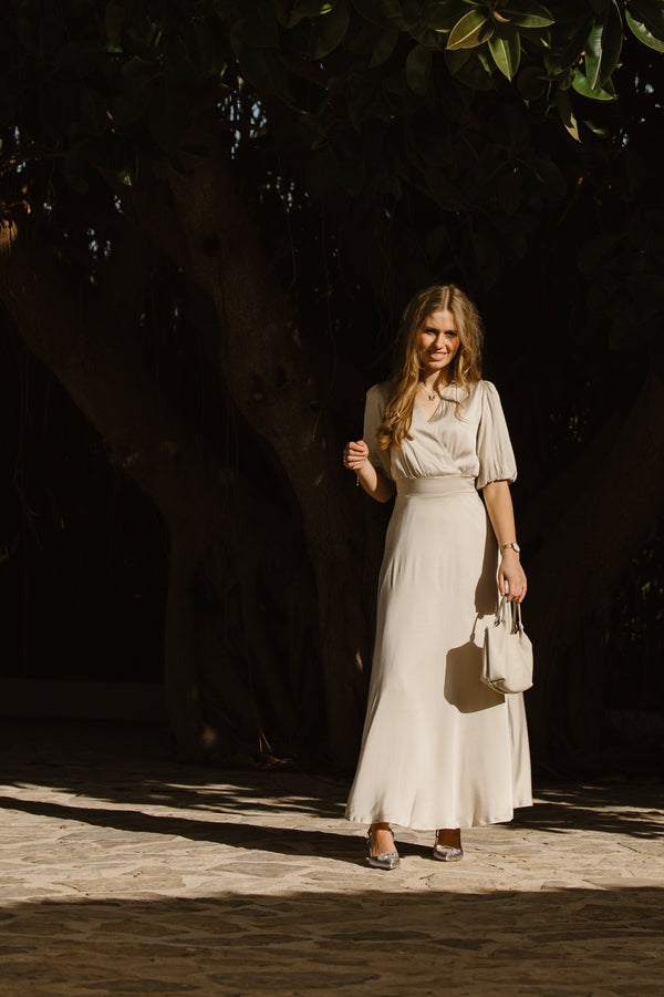 Maxime satin strech dress beige - Bij Keesje - Maere