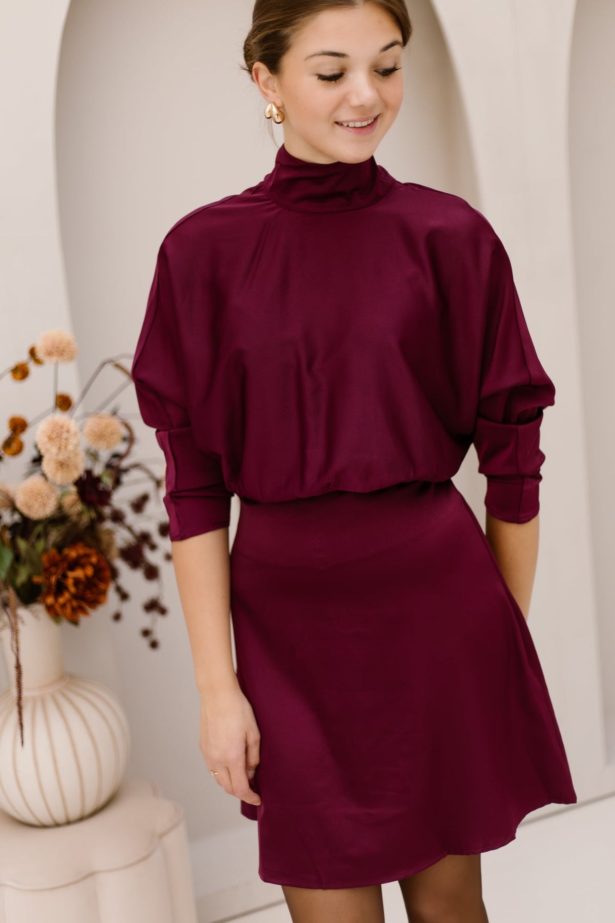 Merle Dress Satin Plum - Bij Keesje - Bij Keesje - Jurk