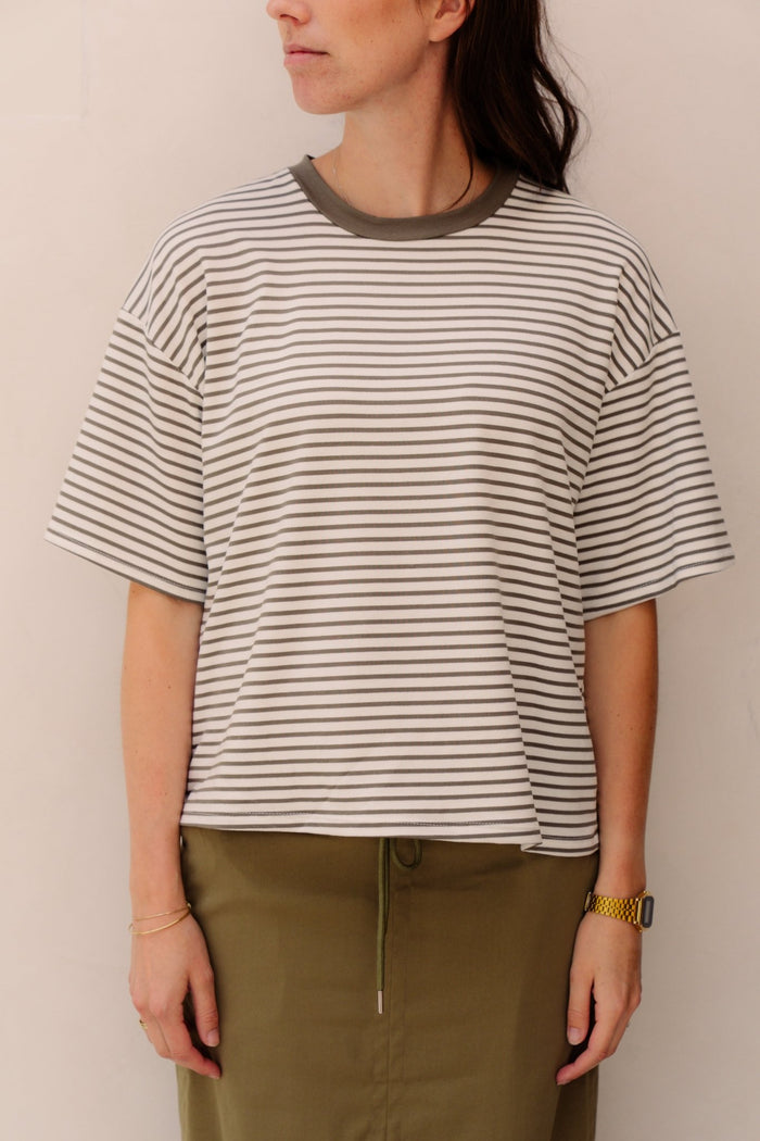 Merle t-shirt stripe army white - Bij Keesje - Bij Keesje - Top