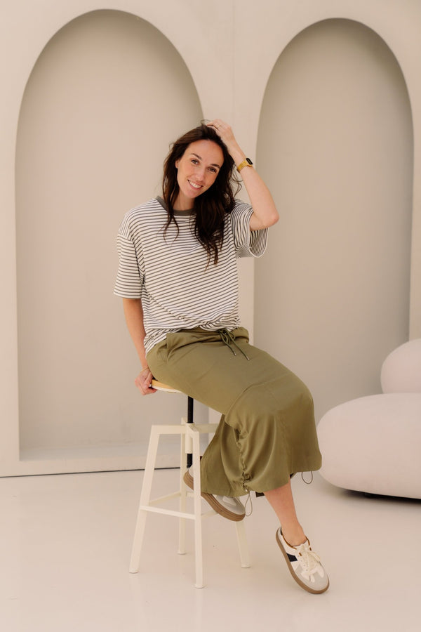 Merle t-shirt stripe army white - Bij Keesje - Bij Keesje - Top