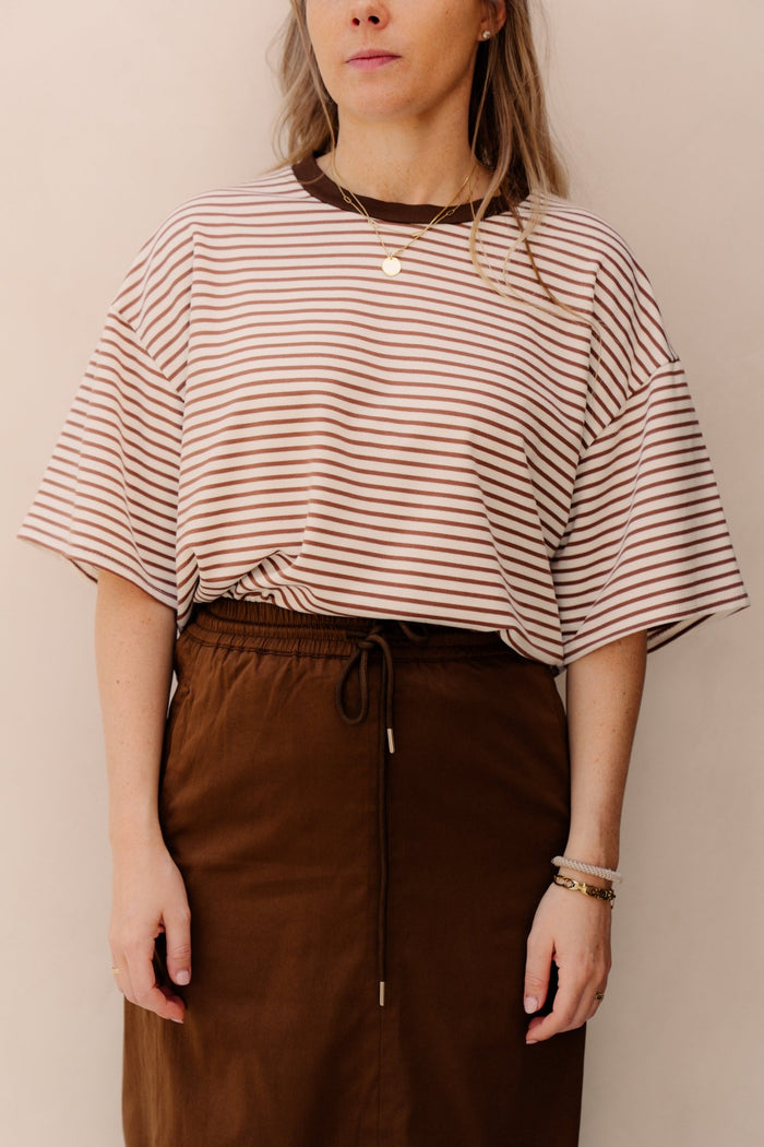 Merle t-shirt stripe brown white - Bij Keesje - Bij Keesje - Top