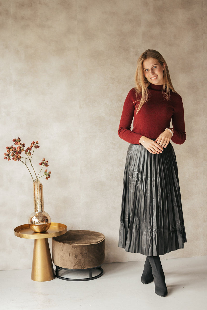 Midi plisse skirt leatherlook - Bij Keesje