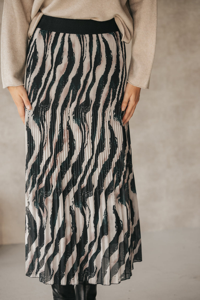 Midi skirt zebra print plisse - Bij Keesje