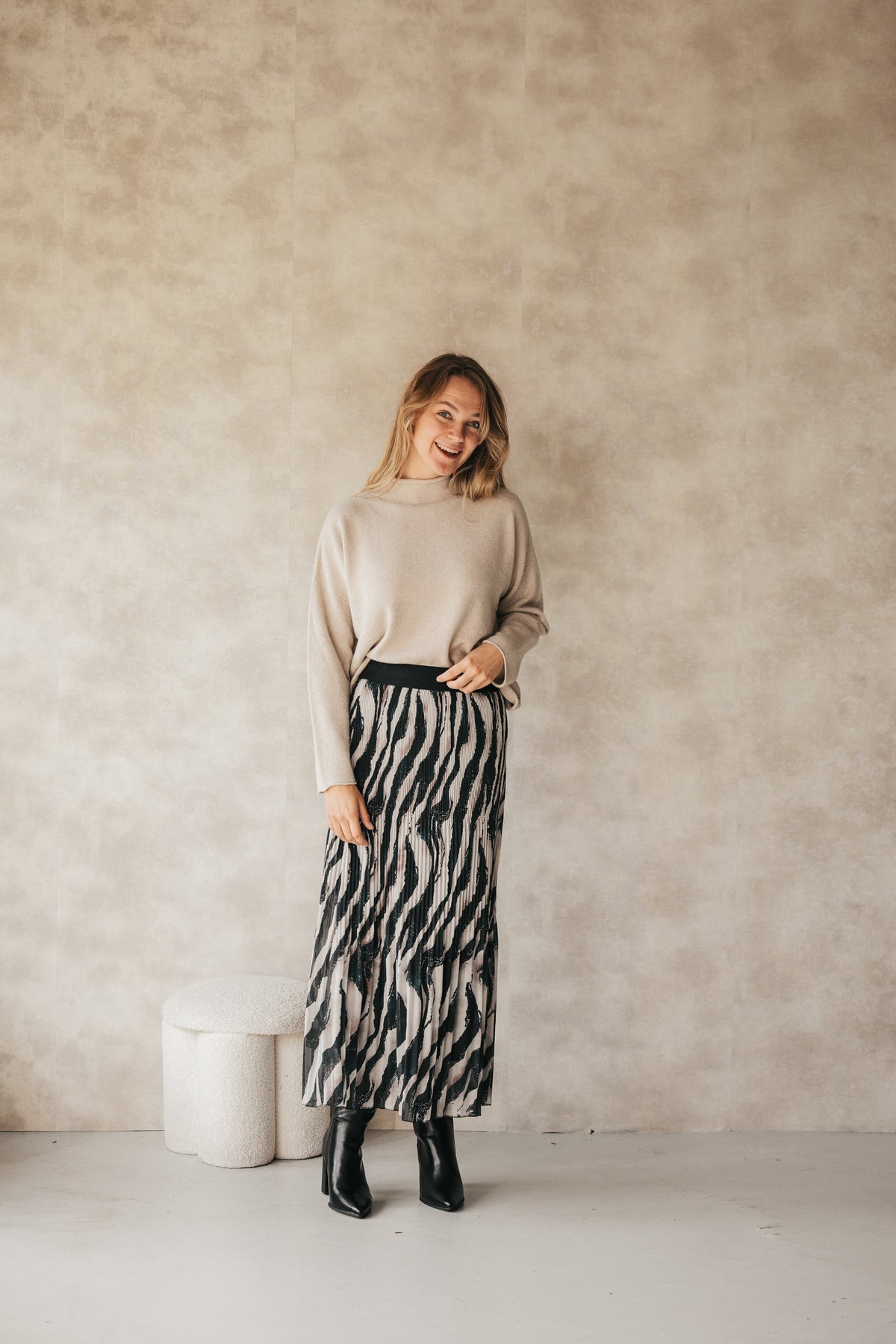 Midi skirt zebra print plisse - Bij Keesje