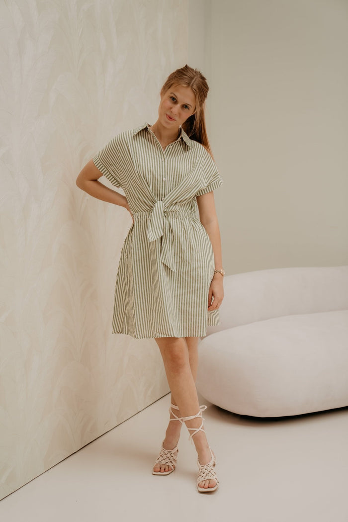 Mila dress green stripe 3309 - Bij Keesje - Bij Keesje - Jurk