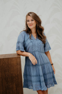 Milene S Voile Dress Smoke Blue - Bij Keesje - Neo Noir - jurk