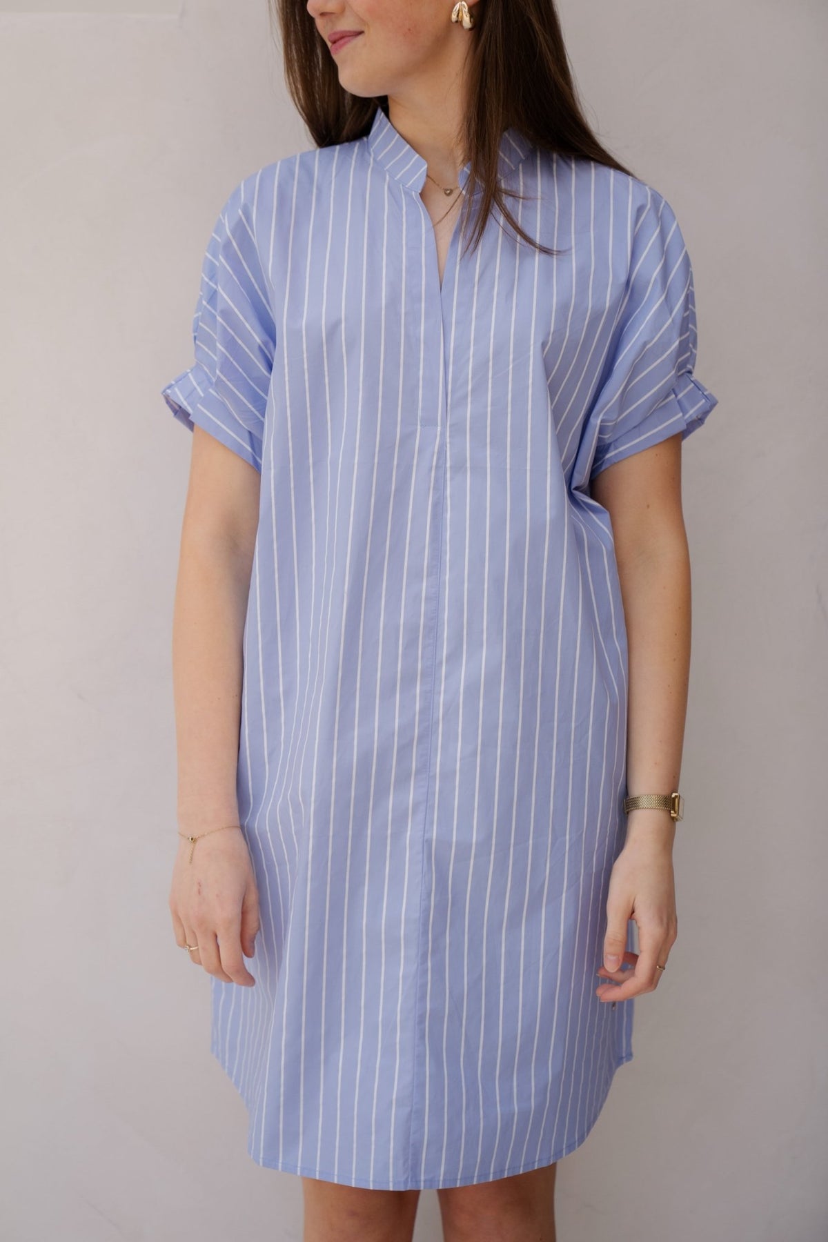 Milou streep jurkje blauw/wit - Bij Keesje - Bij Keesje - Jurk