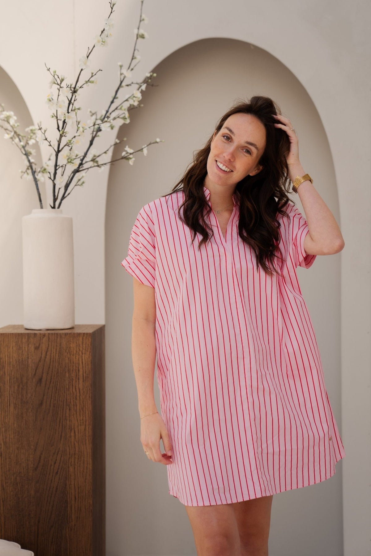 Milou streep jurkje roze/rood - Bij Keesje - Bij Keesje - Jurk