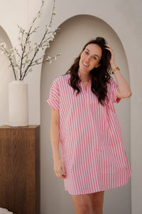 Milou streep jurkje roze/rood - Bij Keesje - Bij Keesje - Jurk