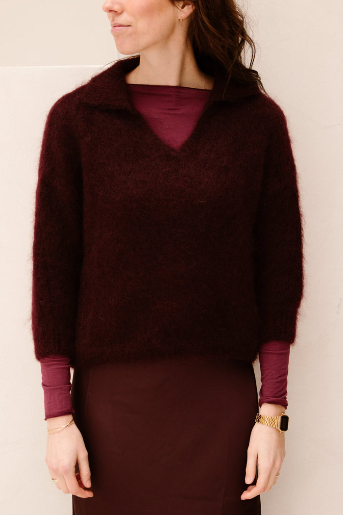 Mohair polo top bordeaux - Bij Keesje - Bij Keesje