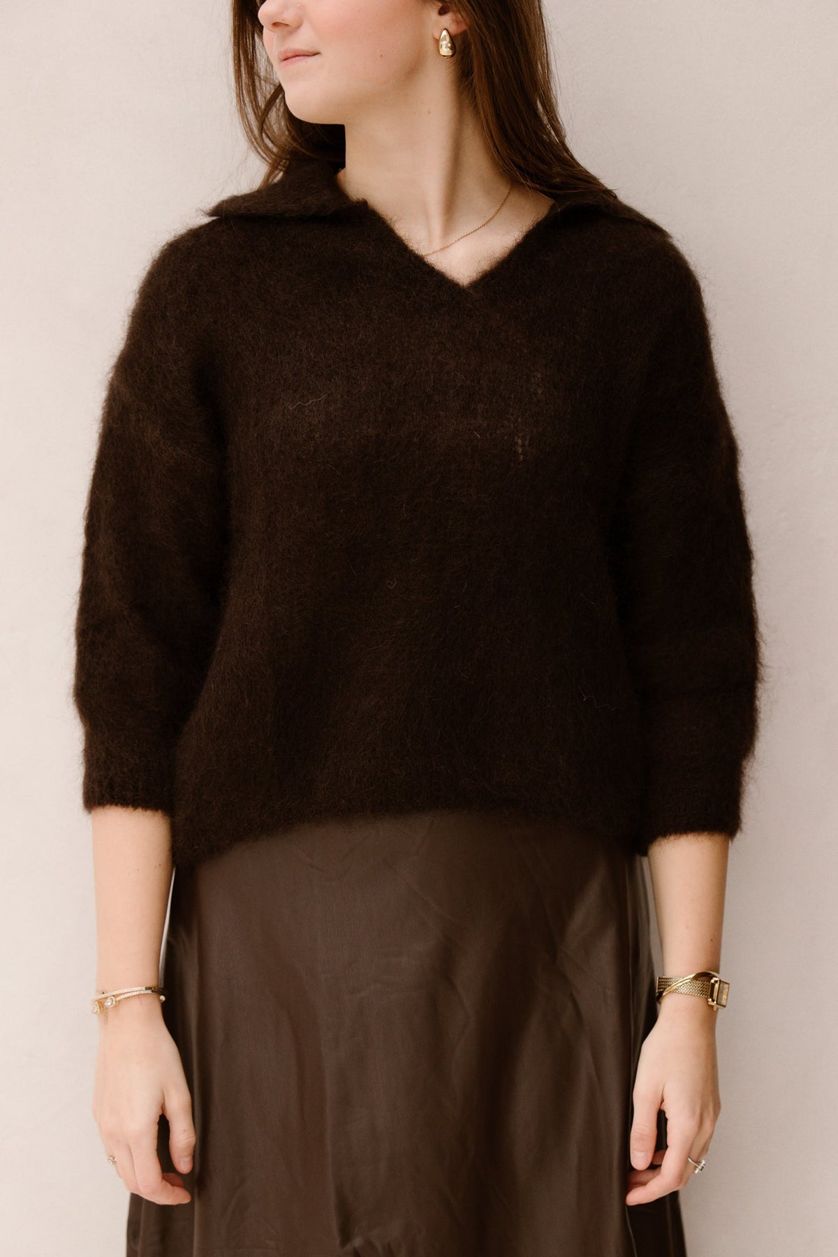 Mohair polo top brown - Bij Keesje - Bij Keesje