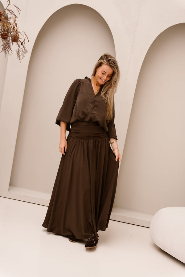 Morien Woven Maxi Skirt Dark Brown - Bij Keesje - Neo Noir - Rok