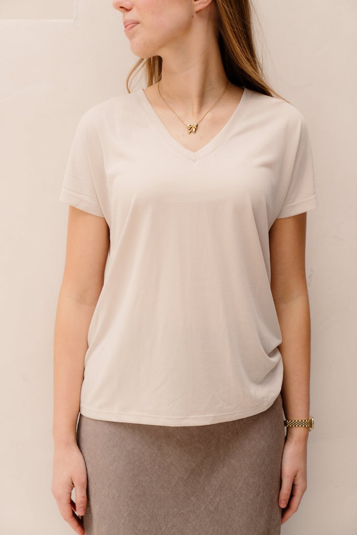 MSCHFenya Modal V Neck Tee Oatmeal - Bij Keesje - MSCH Copenhagen - top