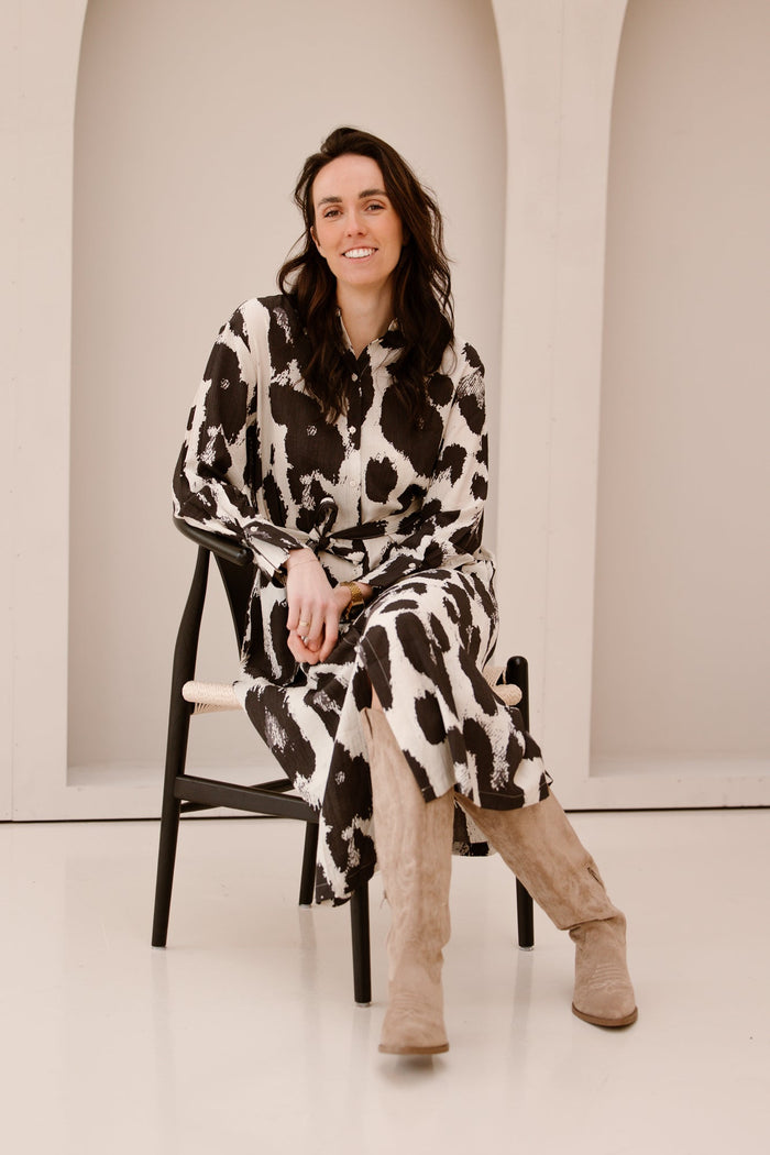 MSCHKaralie Jusia Shirt Dress Licorice Leo - Bij Keesje - MSCH Copenhagen