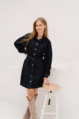 MSCHSana L/S Denim Shirt Dress Dark Blue Wash