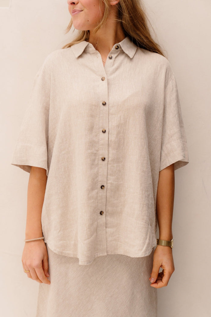 MSCHViana Ginia 3/4 Shirt Sand Melange - Bij Keesje - MSCH Copenhagen - Blouse