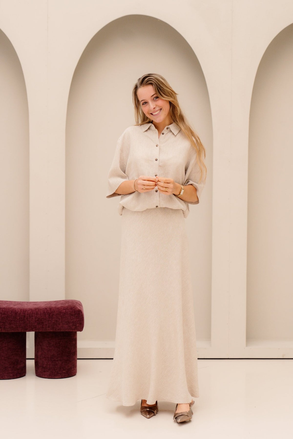 MSCHViana Ginia 3/4 Shirt Sand Melange - Bij Keesje - MSCH Copenhagen - Blouse