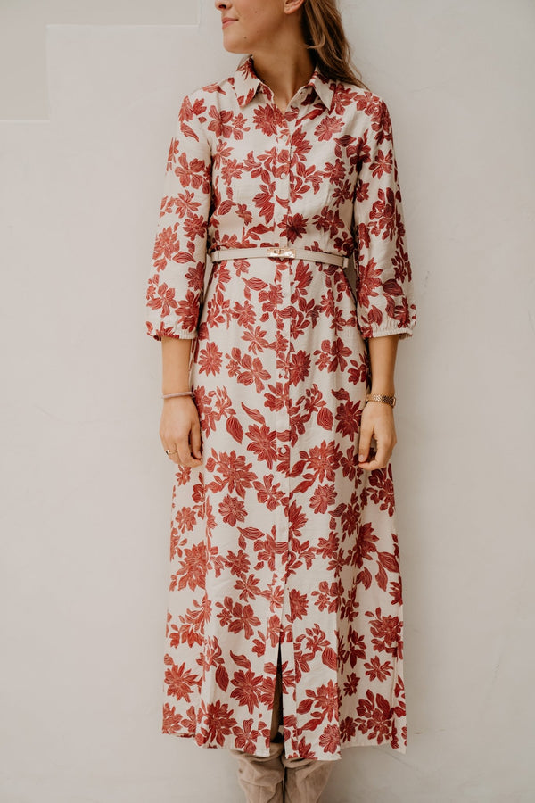 MSCHVildana 3/4 Shirt Dress Rhubarb Flower - Bij Keesje - MSCH Copenhagen - Jurk