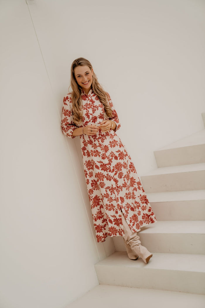 MSCHVildana 3/4 Shirt Dress Rhubarb Flower - Bij Keesje - MSCH Copenhagen - Jurk