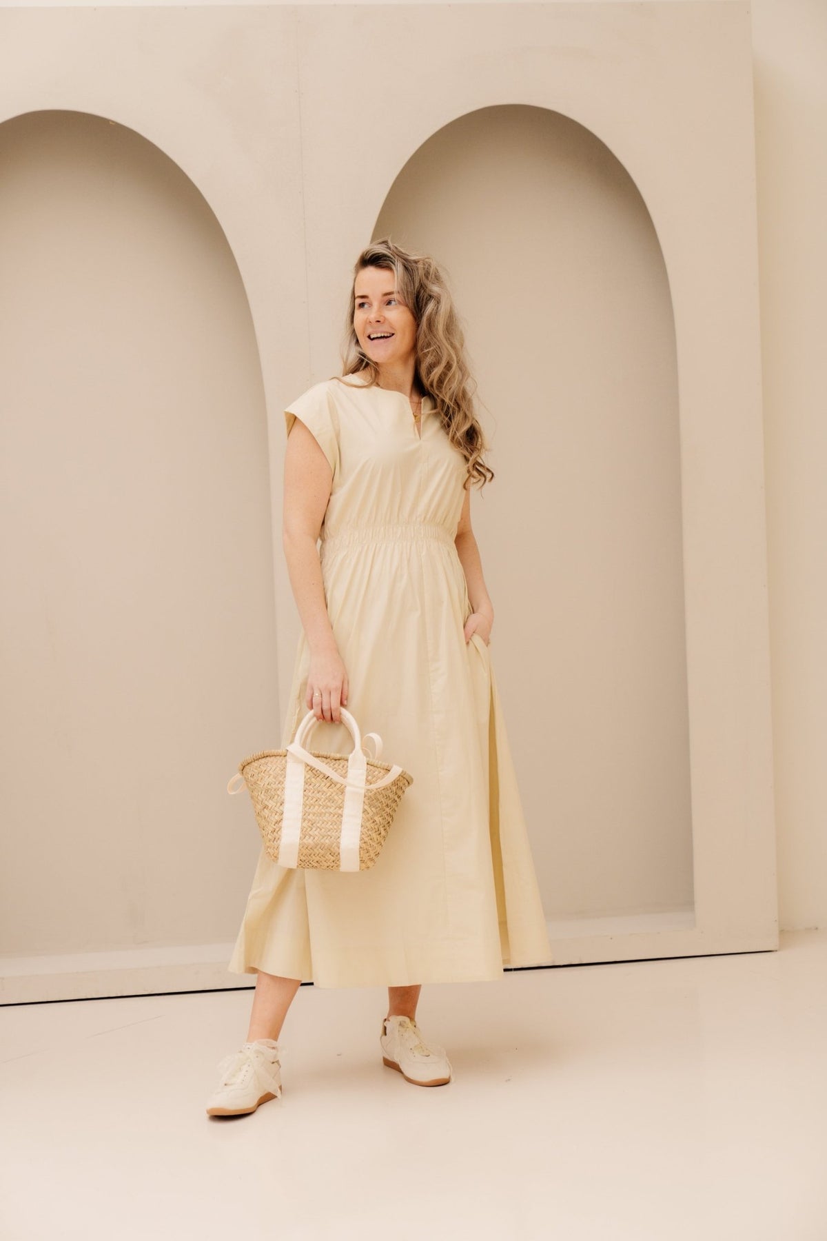 MSCHWiliane SL Dress Bleached Sand - Bij Keesje - MSCH Copenhagen - Jurk