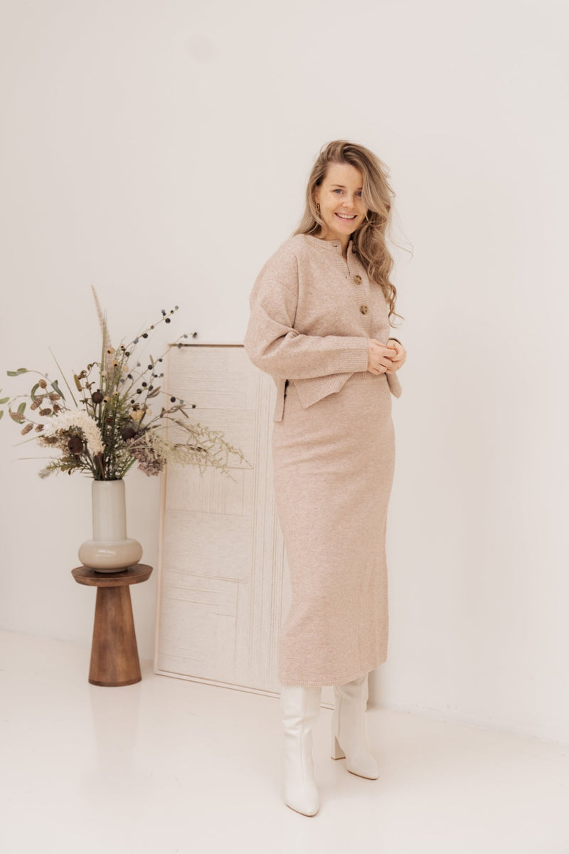 Muki knit cardigan sand melange - Bij Keesje - Neo Noir