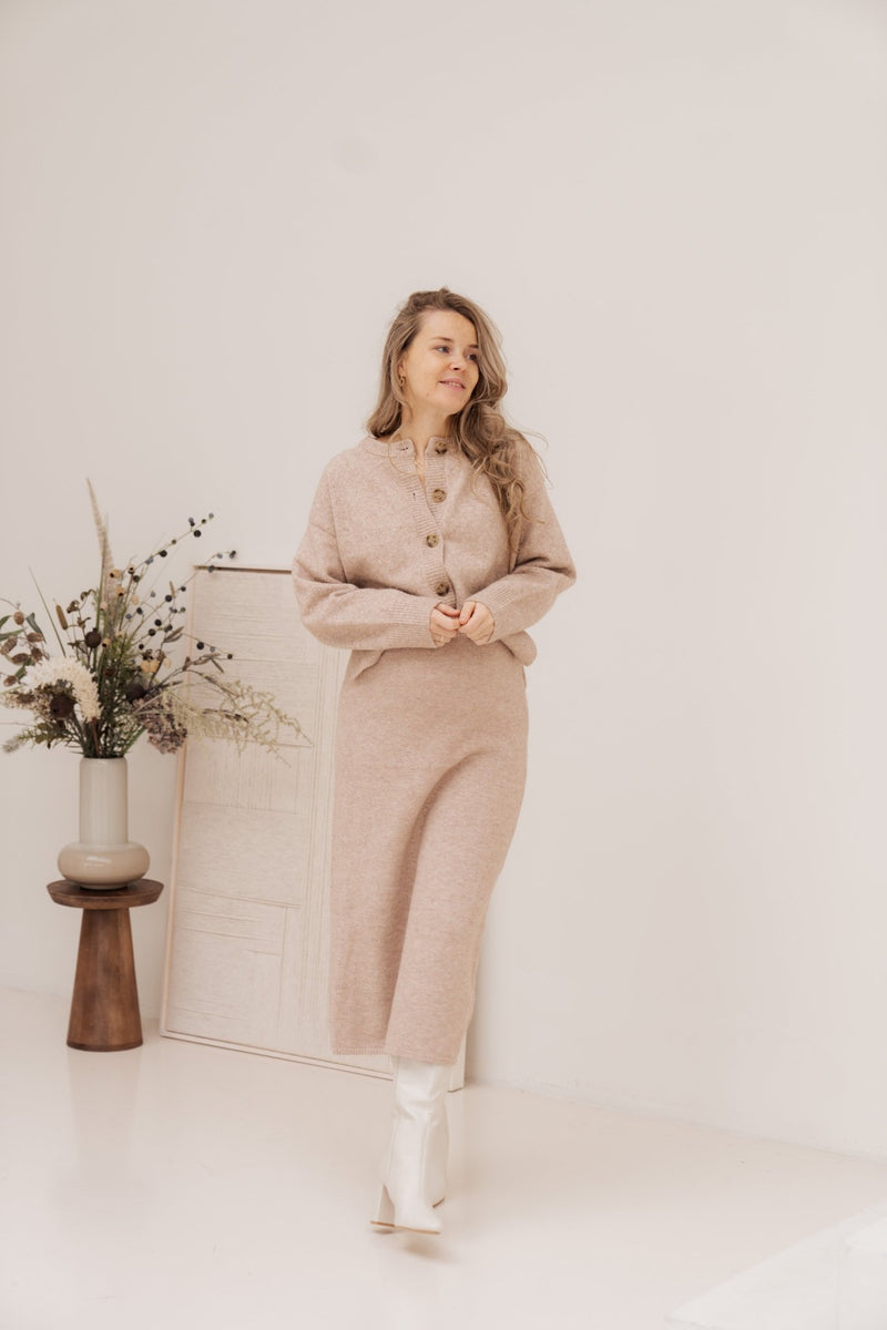 Muki knit cardigan sand melange - Bij Keesje - Neo Noir