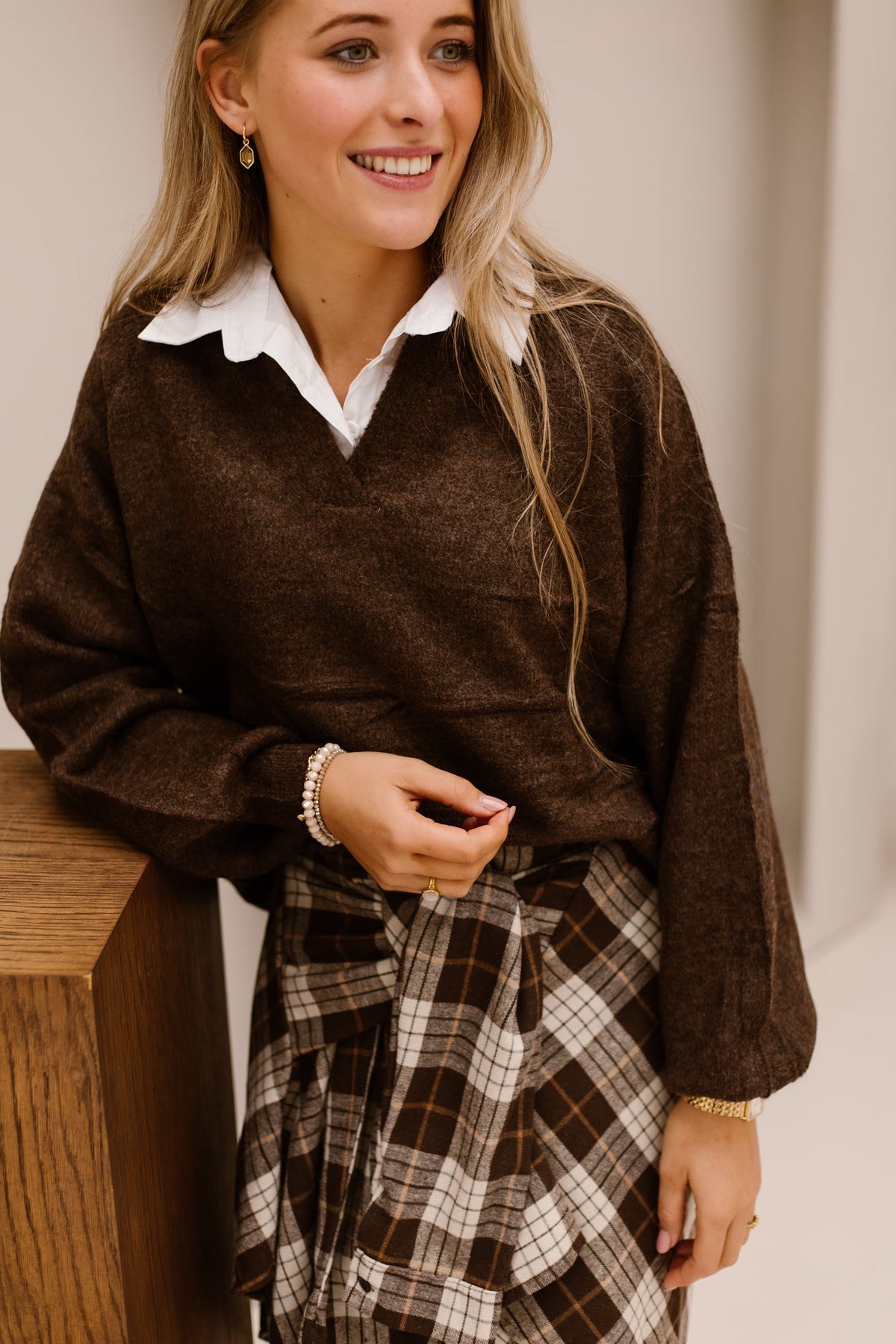 Nadia blouse sweater Darkbrown - Bij Keesje - Bij Keesje - Trui