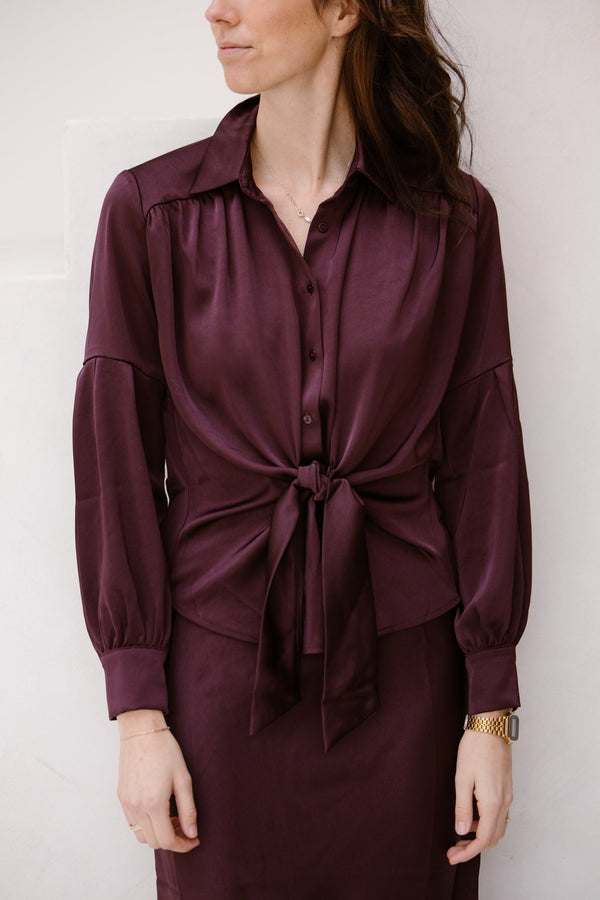 Naja Satin Shirt Burgundy - Bij Keesje - Neo Noir