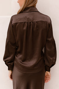 Naja satin shirt dark brown - Bij Keesje - Neo Noir
