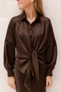 Naja satin shirt dark brown - Bij Keesje - Neo Noir