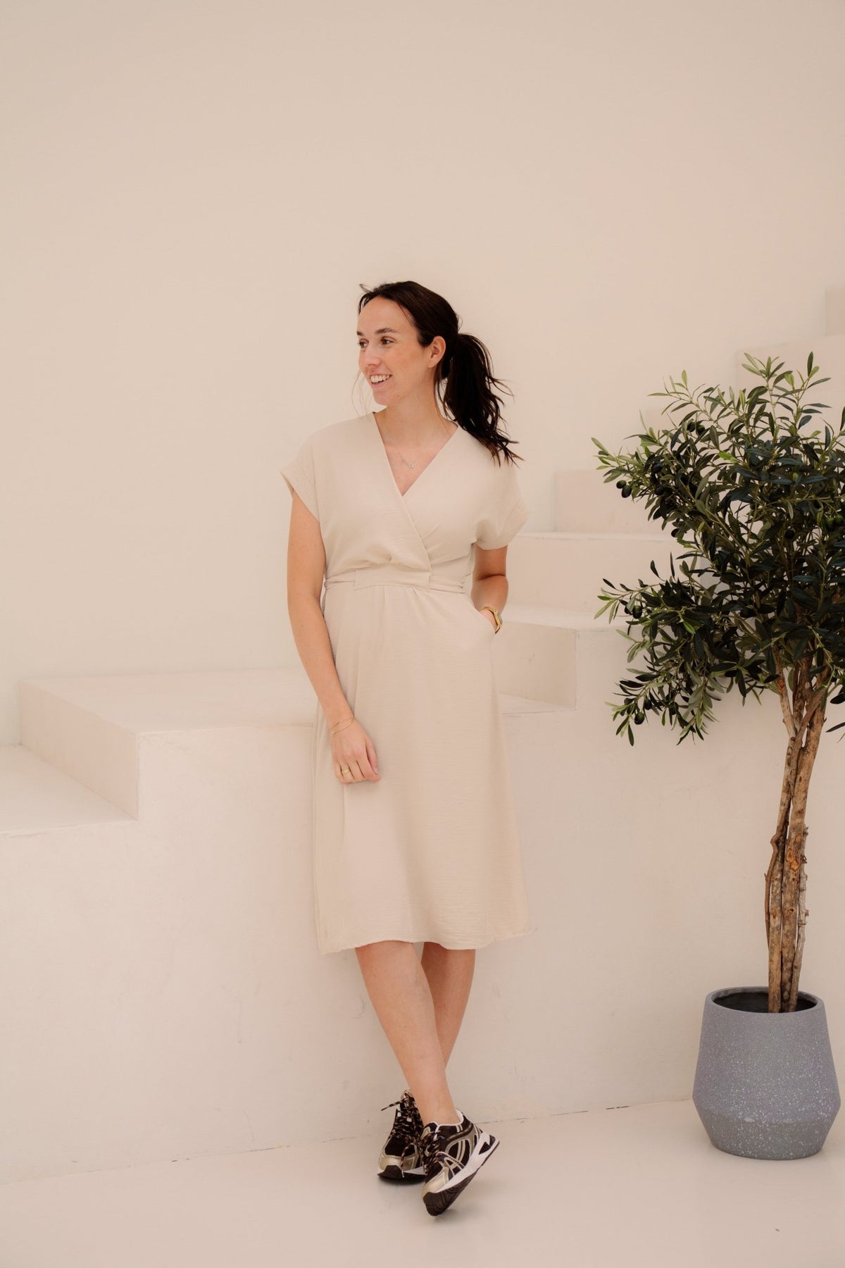 Nava midi jurk beige - Bij Keesje - Bij Keesje - Jurk