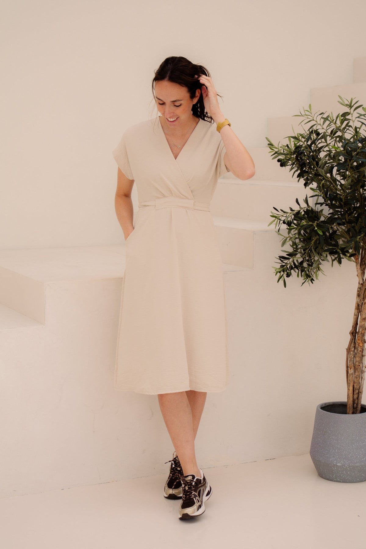 Nava midi jurk beige - Bij Keesje - Bij Keesje - Jurk