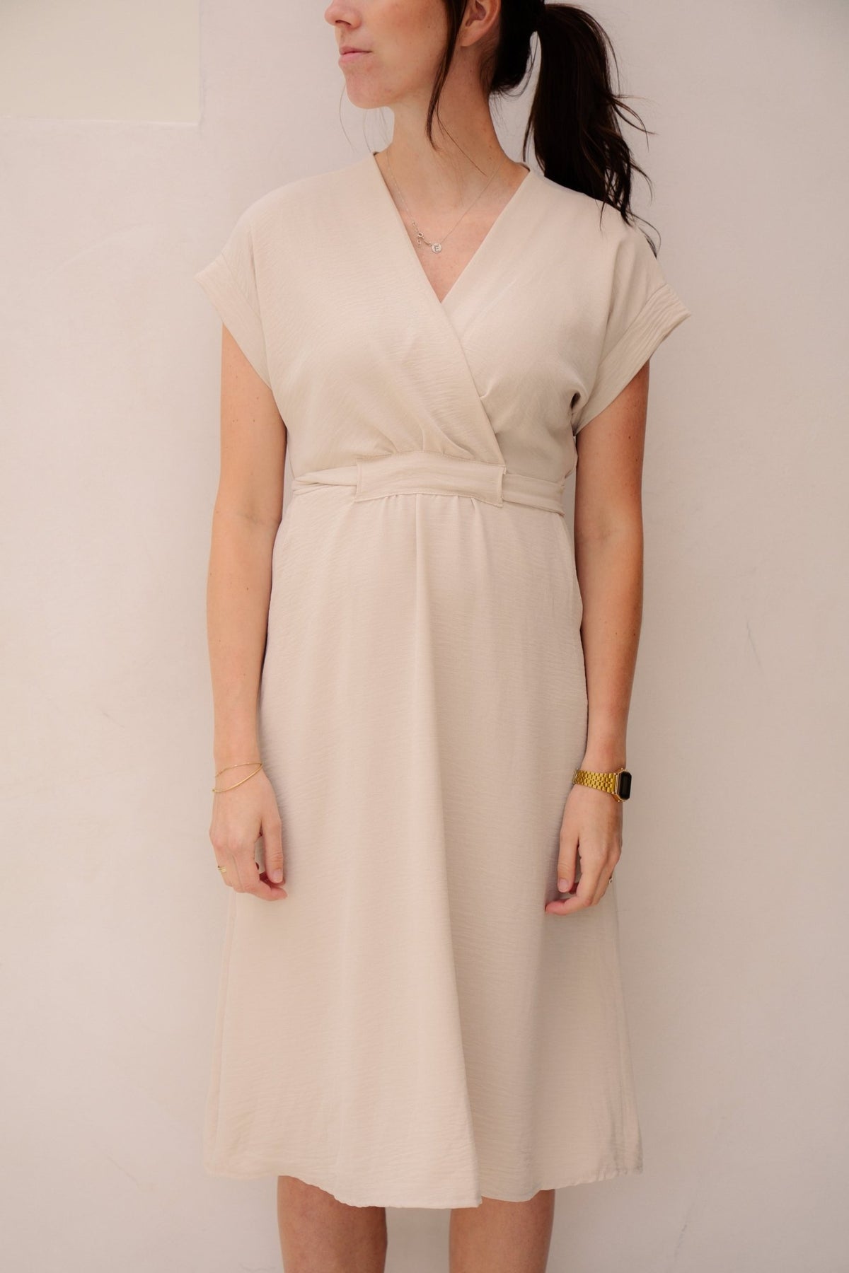 Nava midi jurk beige - Bij Keesje - Bij Keesje - Jurk