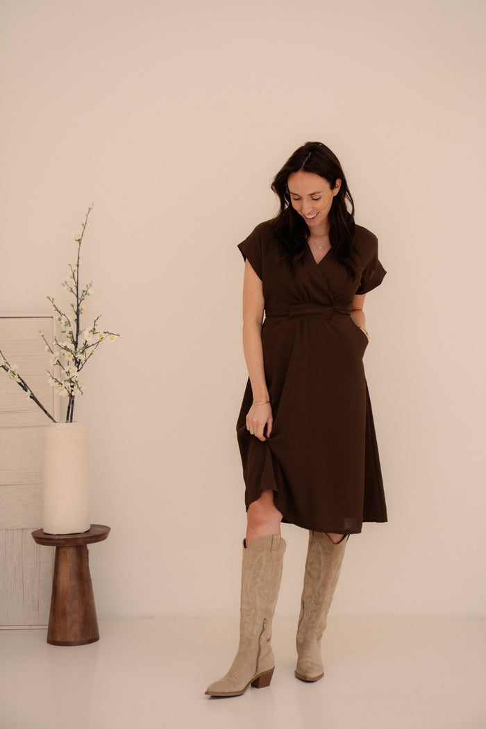 Nava midi jurk bruin - Bij Keesje - Bij Keesje - Jurk