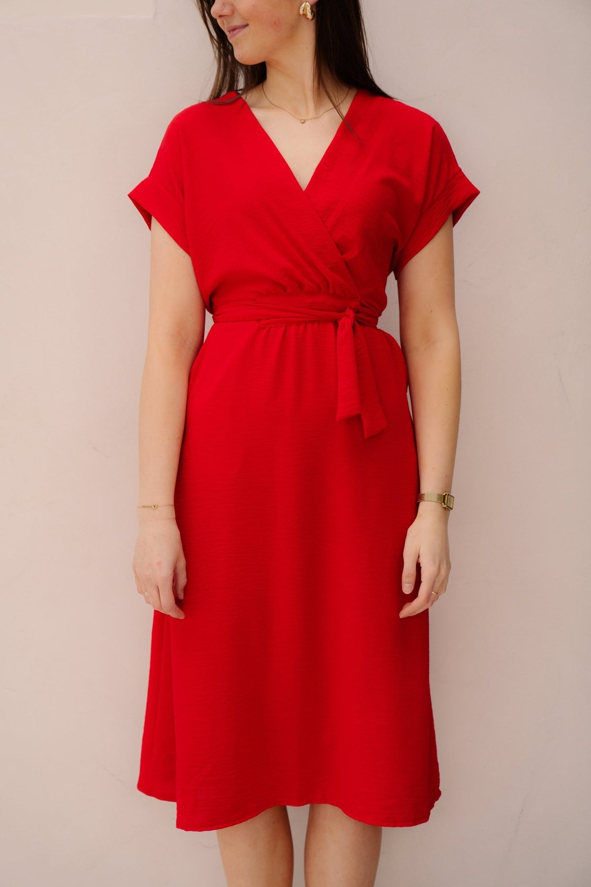 Nava midi jurk rood - Bij Keesje - Bij Keesje - Jurk