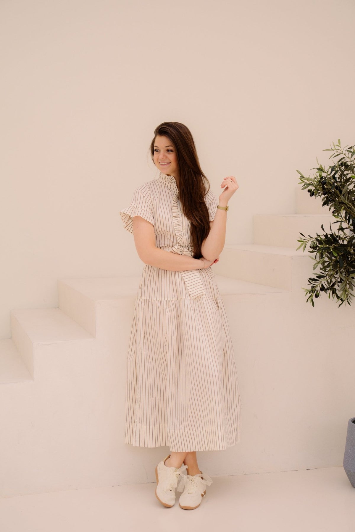 Nellie wide stripe dress ivory - Bij Keesje - Neo Noir - Jurk